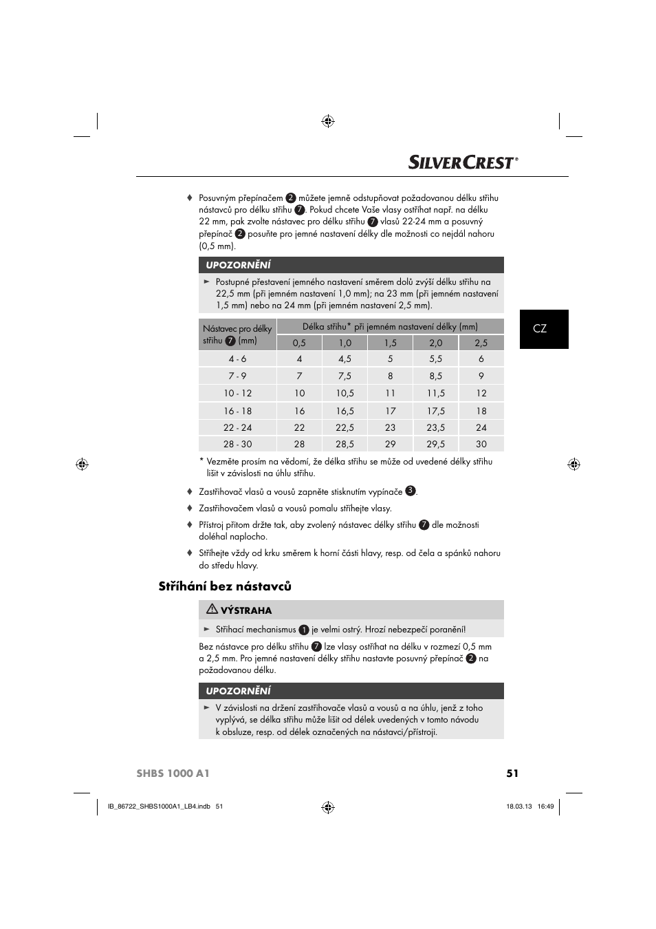 Stříhání bez nástavců | Silvercrest SHBS 1000 A1 User Manual | Page 54 / 87