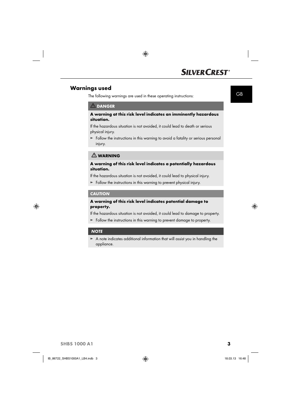 Warnings used | Silvercrest SHBS 1000 A1 User Manual | Page 6 / 87