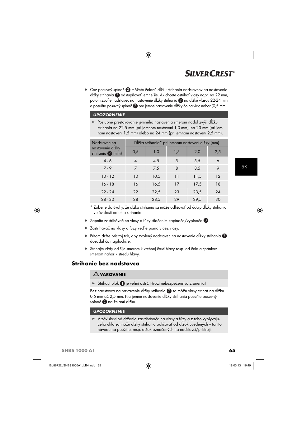Strihanie bez nadstavca | Silvercrest SHBS 1000 A1 User Manual | Page 68 / 87