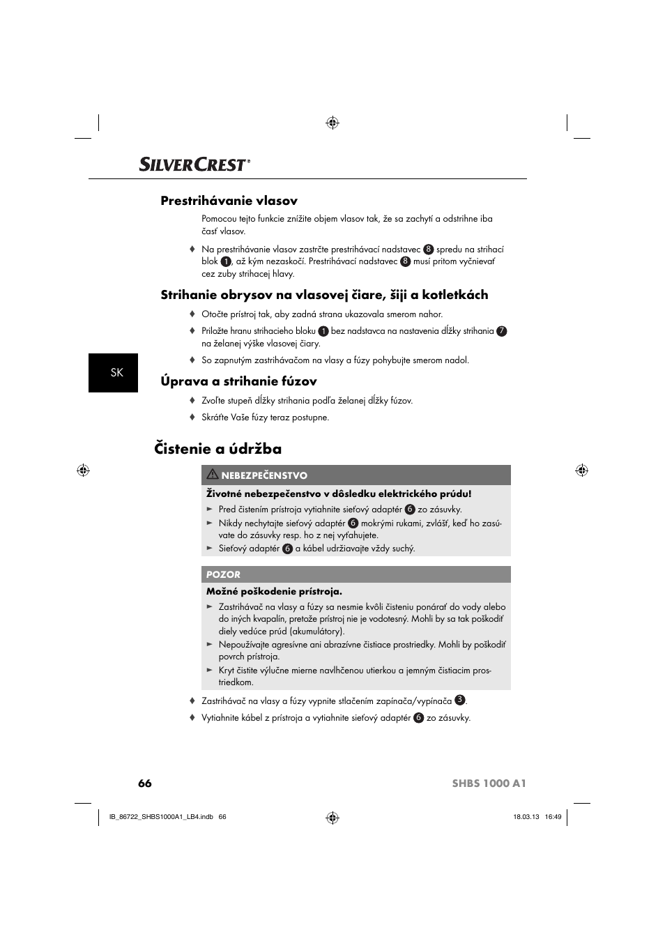 Čistenie a údržba, Prestrihávanie vlasov, Úprava a strihanie fúzov | Silvercrest SHBS 1000 A1 User Manual | Page 69 / 87