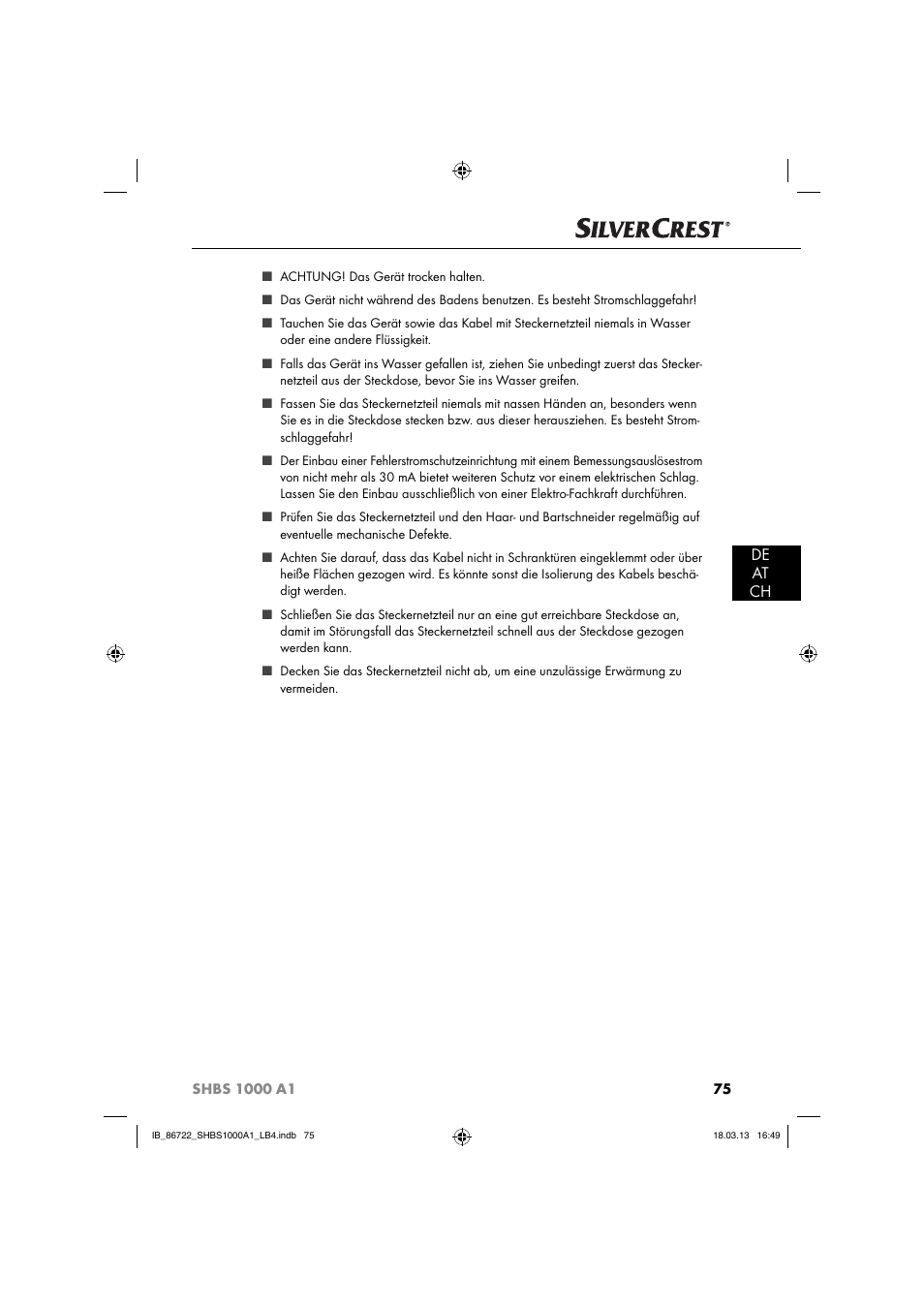 De at ch | Silvercrest SHBS 1000 A1 User Manual | Page 78 / 87