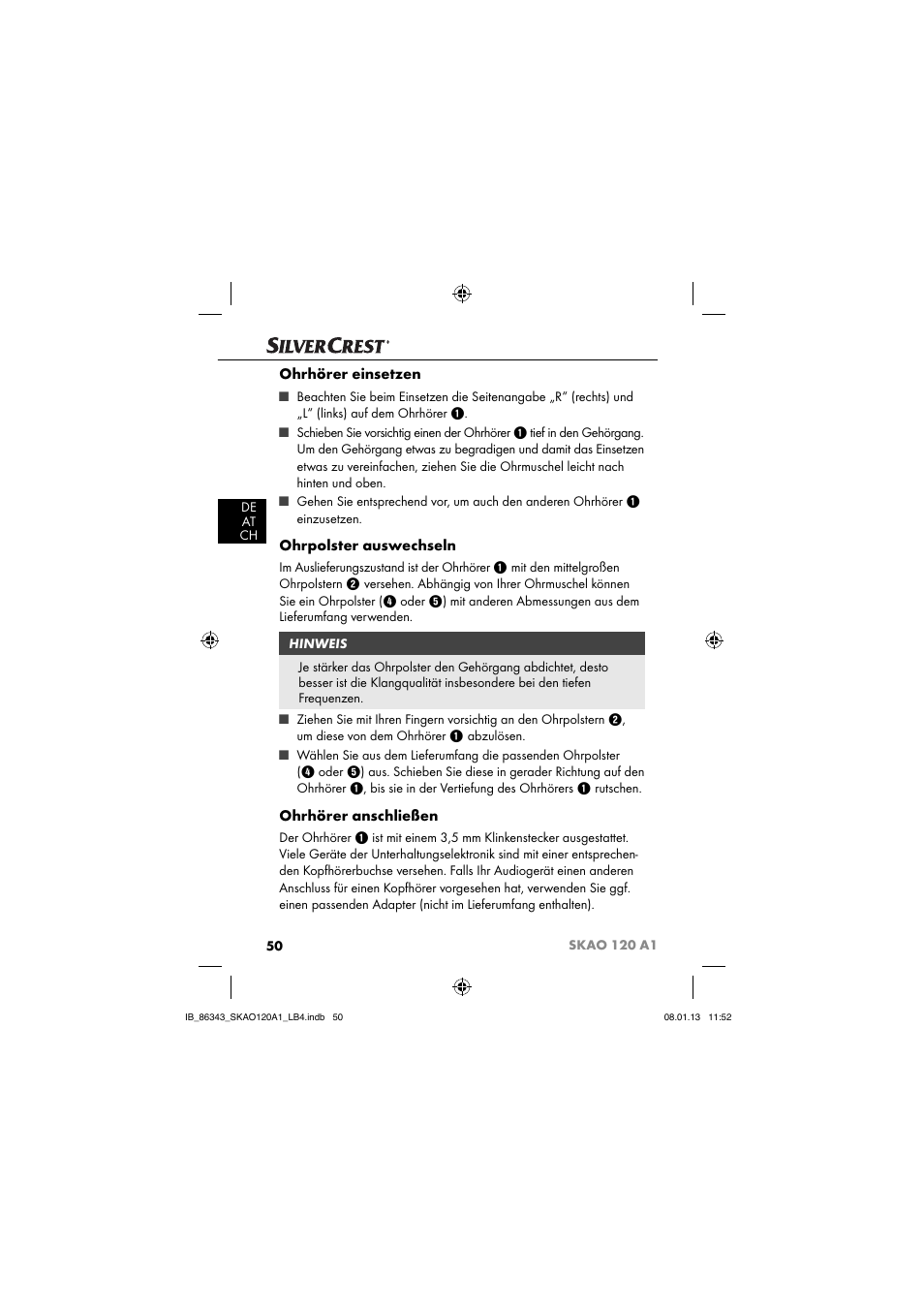 Ohrhörer einsetzen, Ohrpolster auswechseln, Ohrhörer anschließen | Silvercrest SKAO 120 A1 User Manual | Page 53 / 59