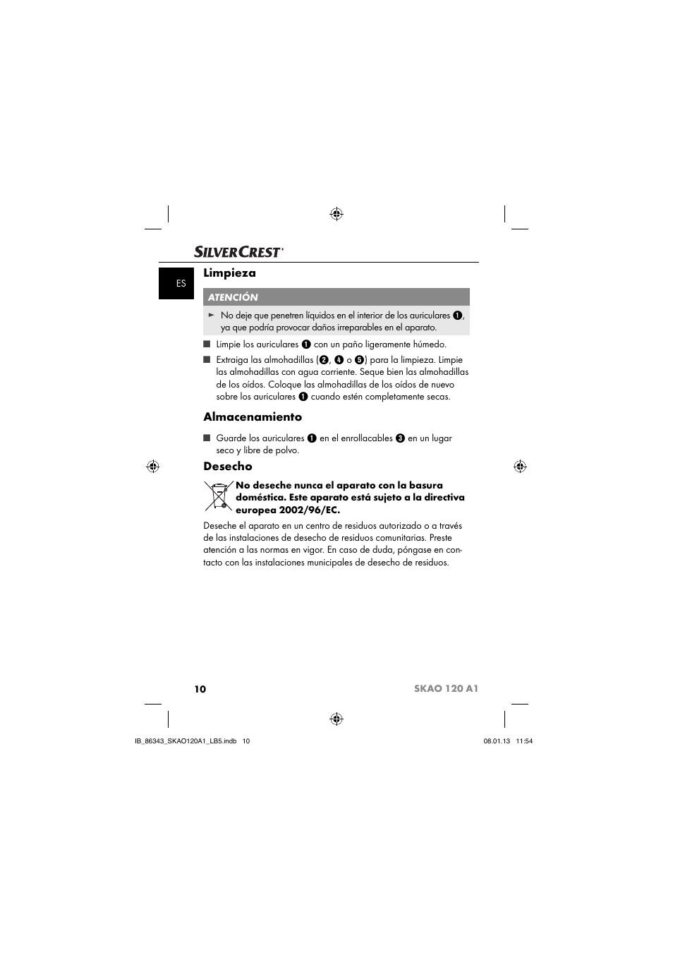 Limpieza, Almacenamiento, Desecho | Silvercrest SKAO 120 A1 User Manual | Page 13 / 59