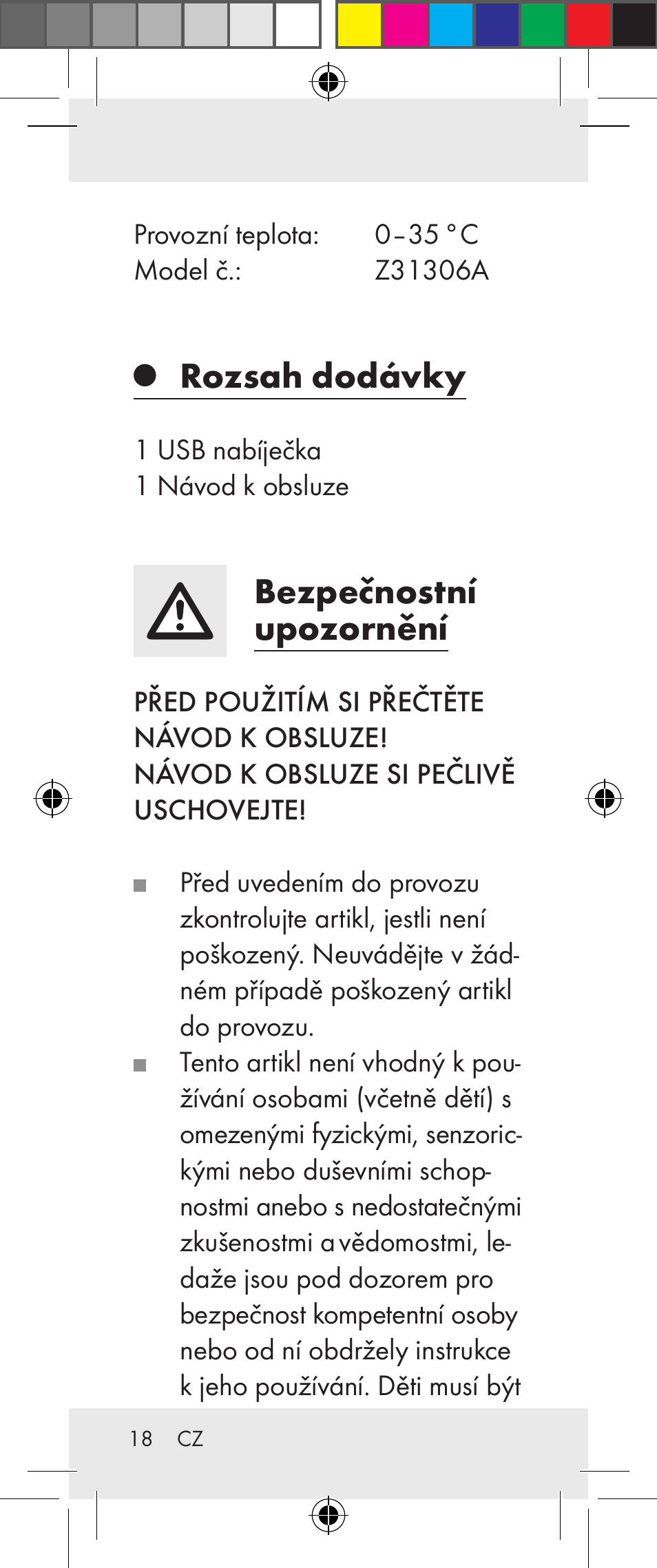 Rozsah dodávky, Bezpečnostní upozornění | Silvercrest Z31306A User Manual | Page 18 / 34