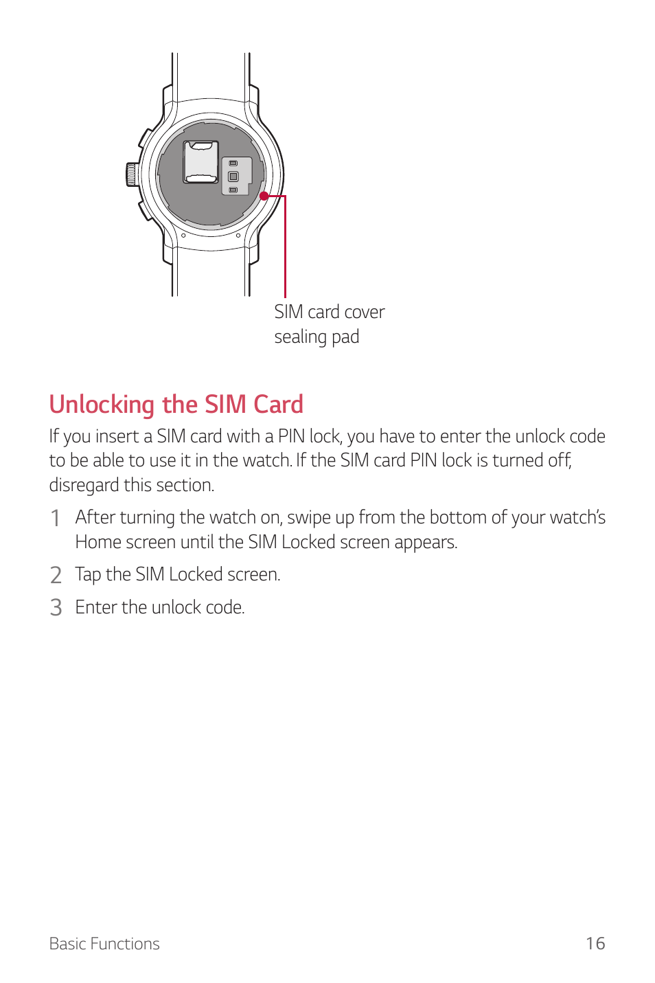 Unlocking the sim card | LG Watch Sport W280A User Manual | Page 17 / 79
