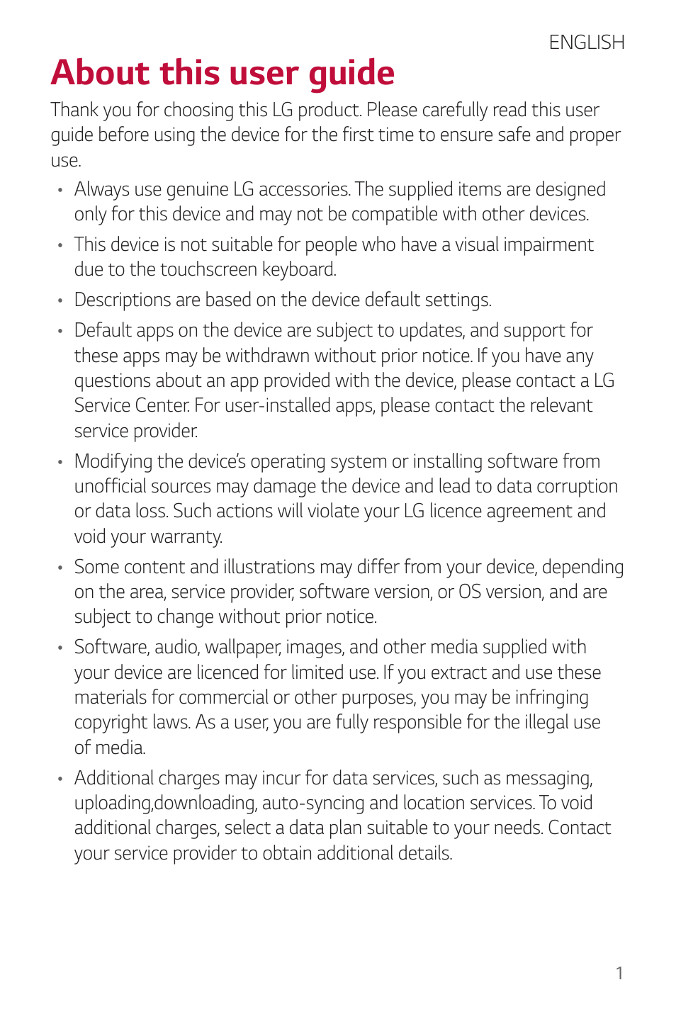English, About this user guide | LG Watch Sport W280A User Manual | Page 2 / 79