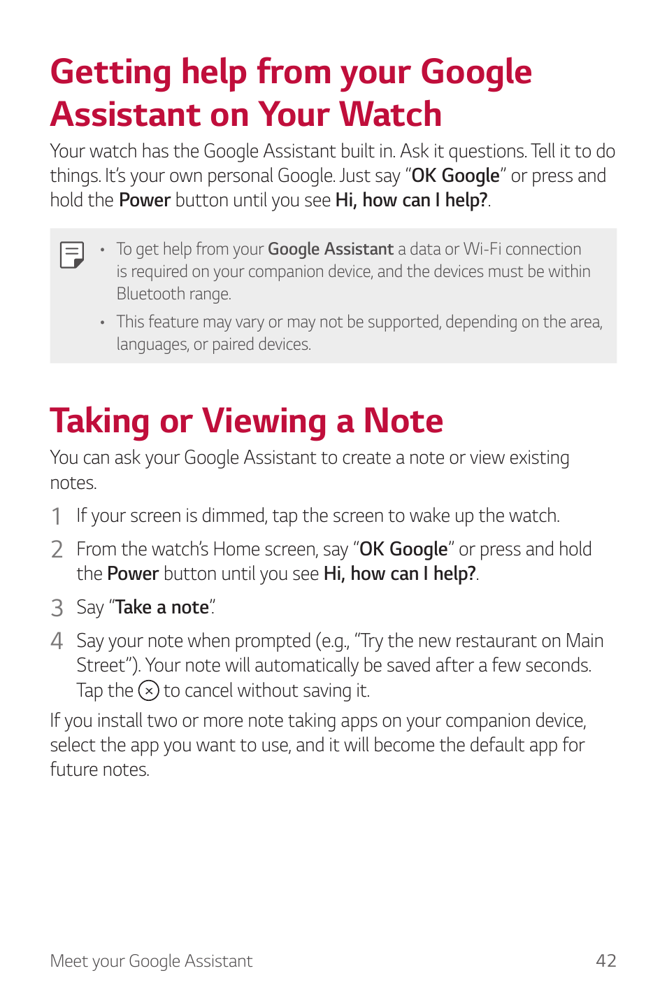 Taking or viewing a note | LG Watch Sport W280A User Manual | Page 43 / 79