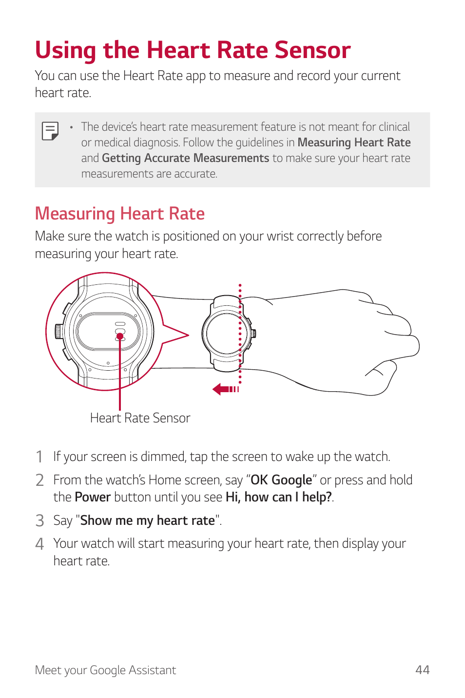 Using the heart rate sensor, Measuring heart rate | LG Watch Sport W280A User Manual | Page 45 / 79