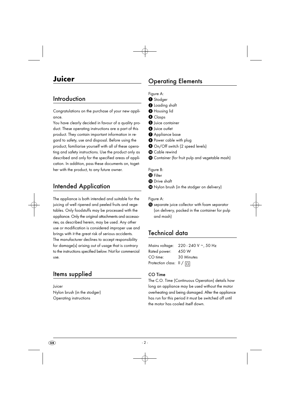 Juicer, Introduction, Intended application | Items supplied, Operating elements, Technical data | Silvercrest SFE 450 C1 User Manual | Page 5 / 88