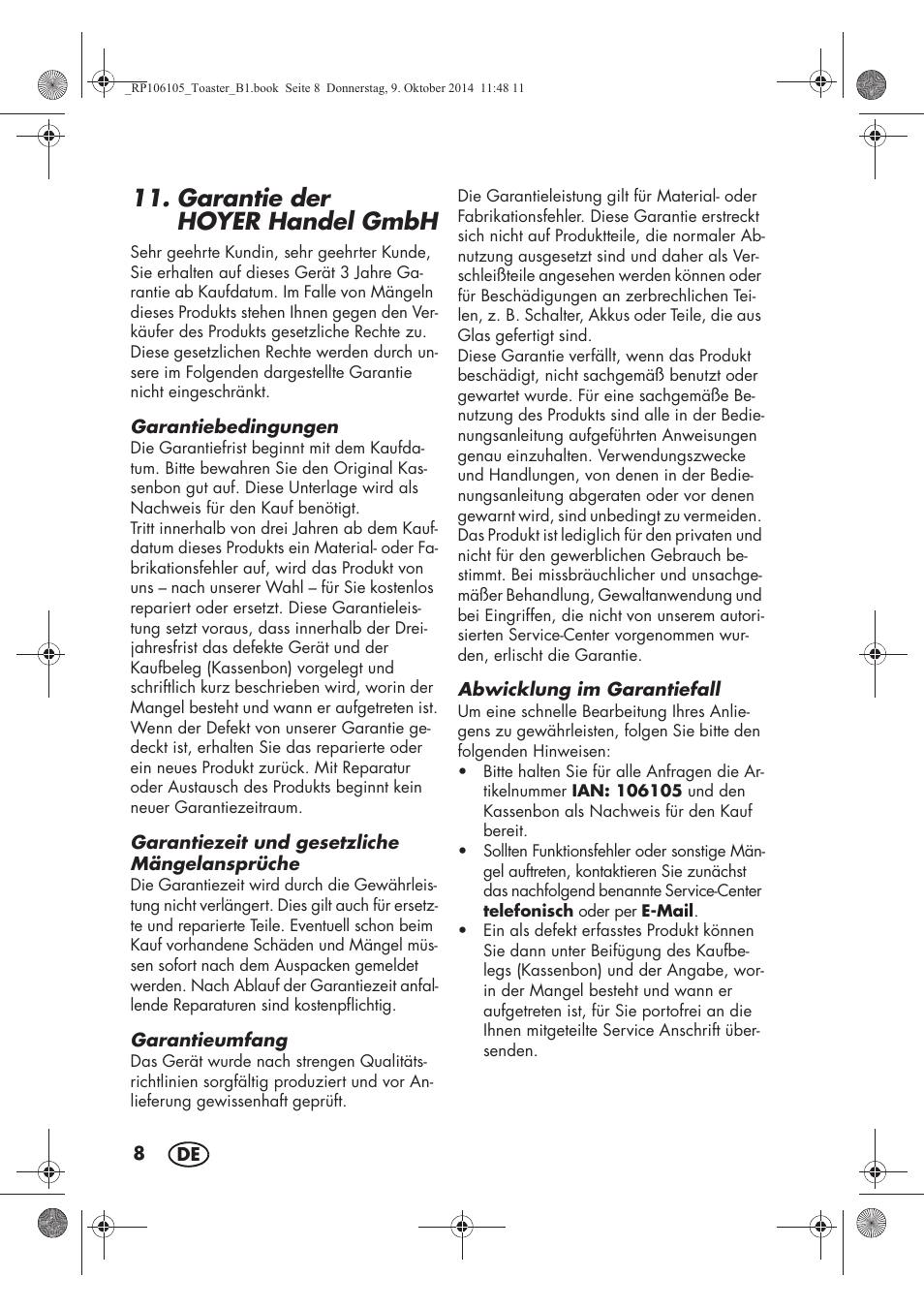 Garantie der hoyerhandel gmbh | Silvercrest STS 920 A1 User Manual | Page 10 / 38