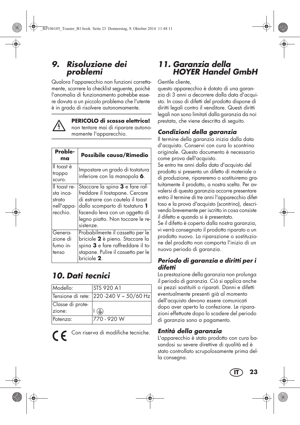 Risoluzione dei problemi, Dati tecnici, Garanzia della hoyer handel gmbh | Silvercrest STS 920 A1 User Manual | Page 25 / 38