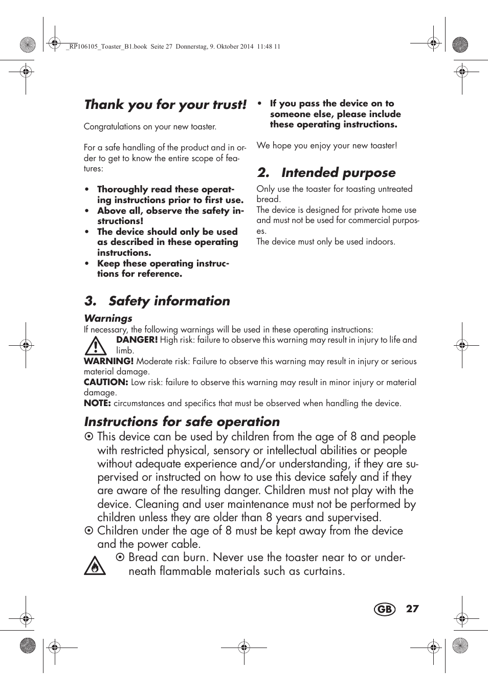 Intended purpose, Safety information, Instructions for safe operation | Silvercrest STS 920 A1 User Manual | Page 29 / 38