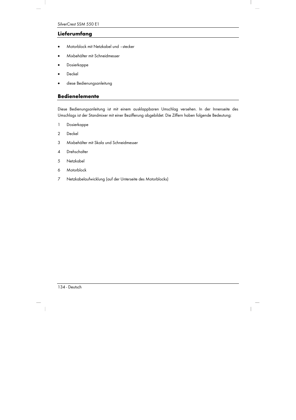 Lieferumfang, Bedienelemente | Silvercrest SSM 550 E1 User Manual | Page 136 / 154