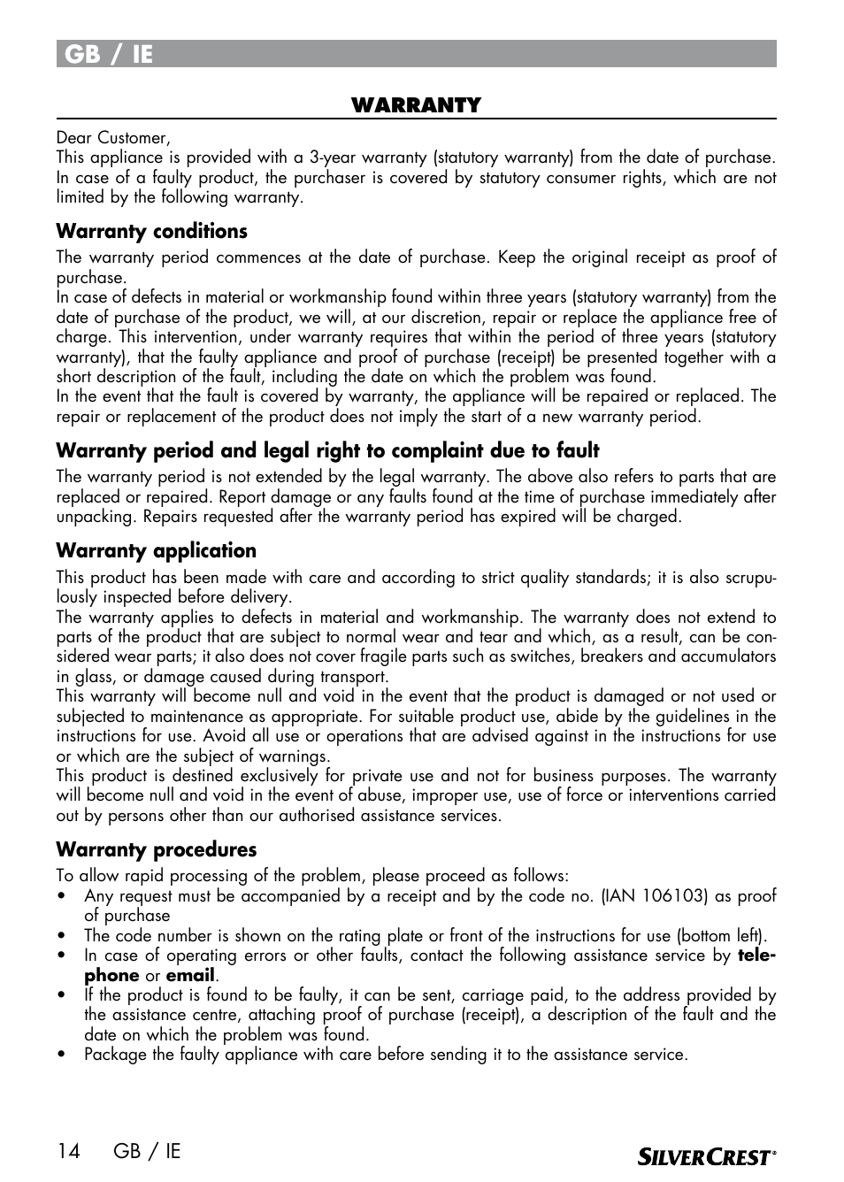 Gb / ie | Silvercrest SEMR 850 A1 User Manual | Page 14 / 54