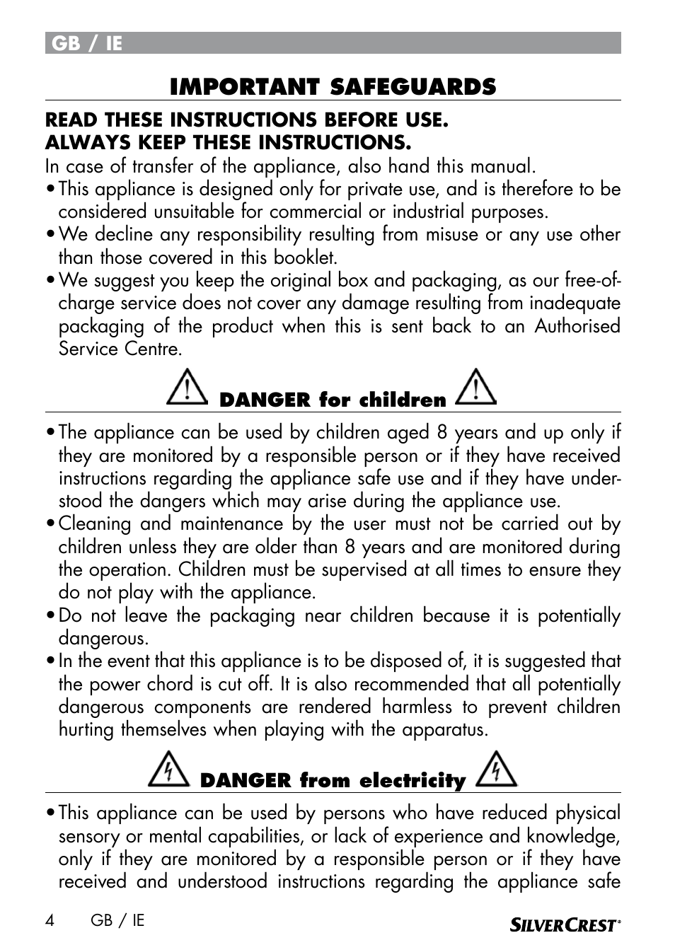 Important safeguards | Silvercrest SEMR 850 A1 User Manual | Page 4 / 54