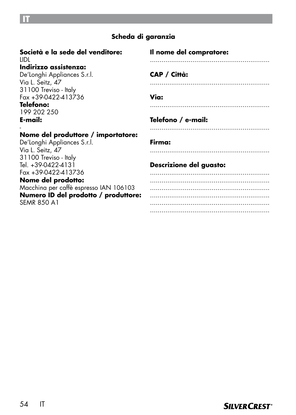Silvercrest SEMR 850 A1 User Manual | Page 54 / 54