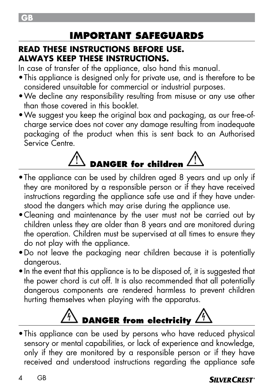 Important safeguards | Silvercrest SEMR 850 A1 User Manual | Page 4 / 91