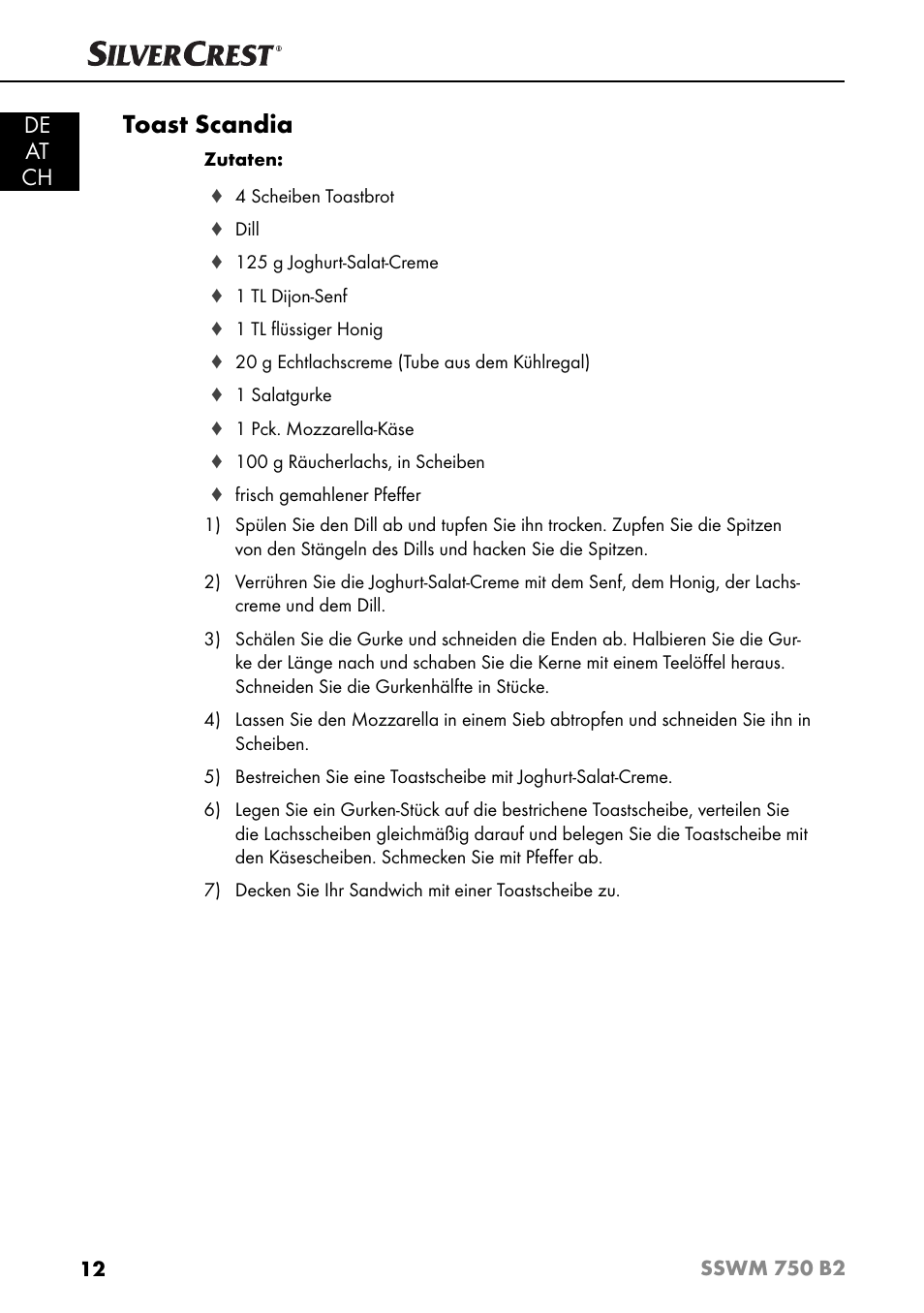 Toast scandia, De at ch | Silvercrest SSWM 750 B2 User Manual | Page 15 / 60