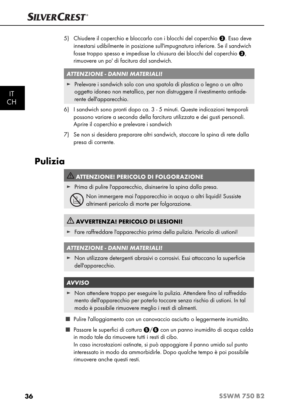 Pulizia, It ch | Silvercrest SSWM 750 B2 User Manual | Page 39 / 60