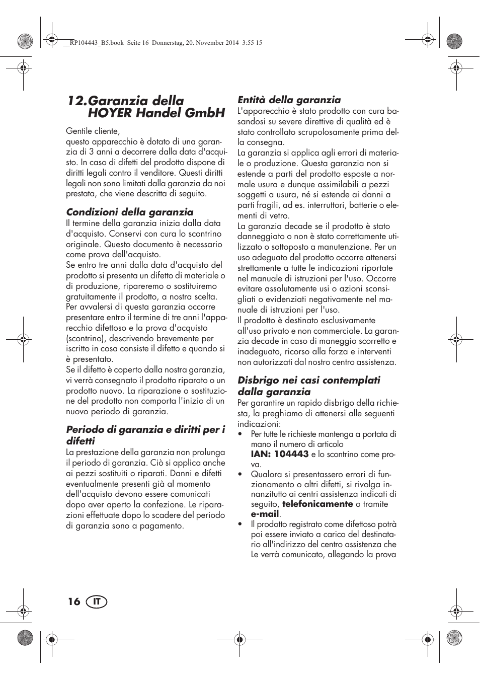 Garanzia della hoyer handel gmbh | Silvercrest SZP 40 A1 User Manual | Page 18 / 44