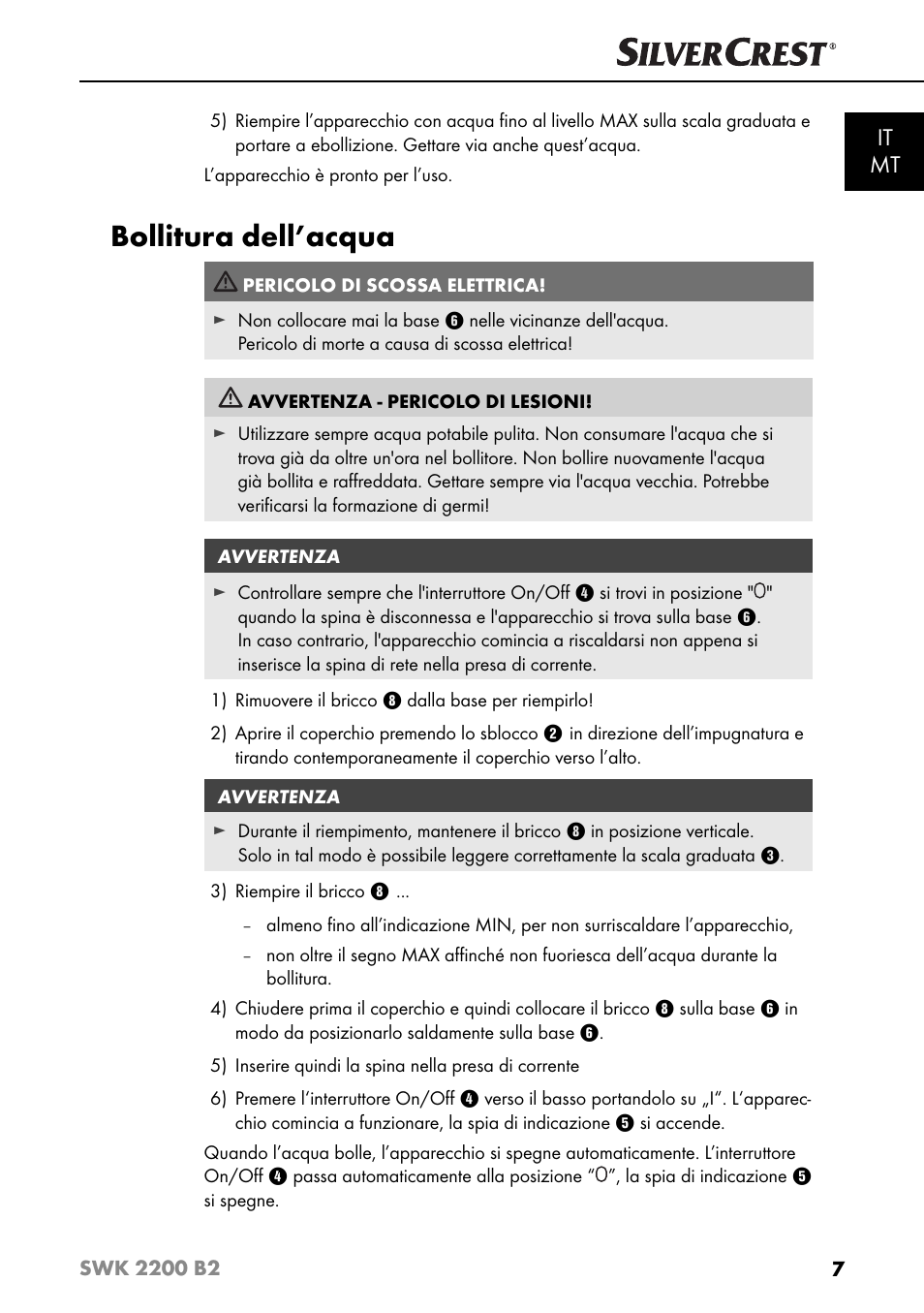 Bollitura dell’acqua, It mt | Silvercrest SWK 2200 B2 User Manual | Page 10 / 52