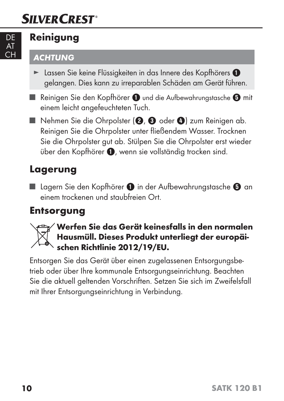 Reinigung, Lagerung, Entsorgung | Silvercrest SATK 120 B1 User Manual | Page 13 / 60