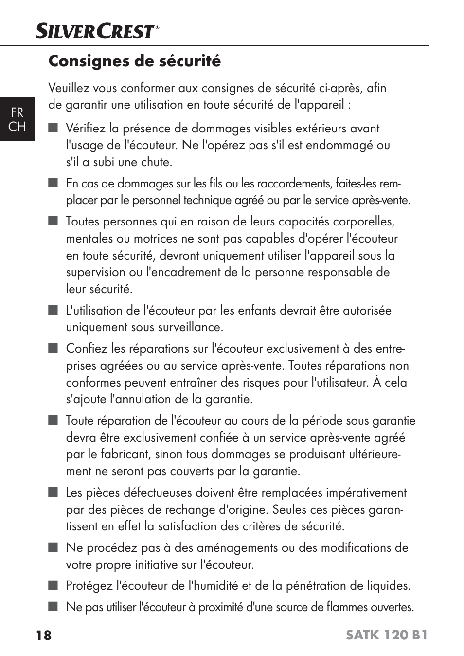 Consignes de sécurité | Silvercrest SATK 120 B1 User Manual | Page 21 / 60