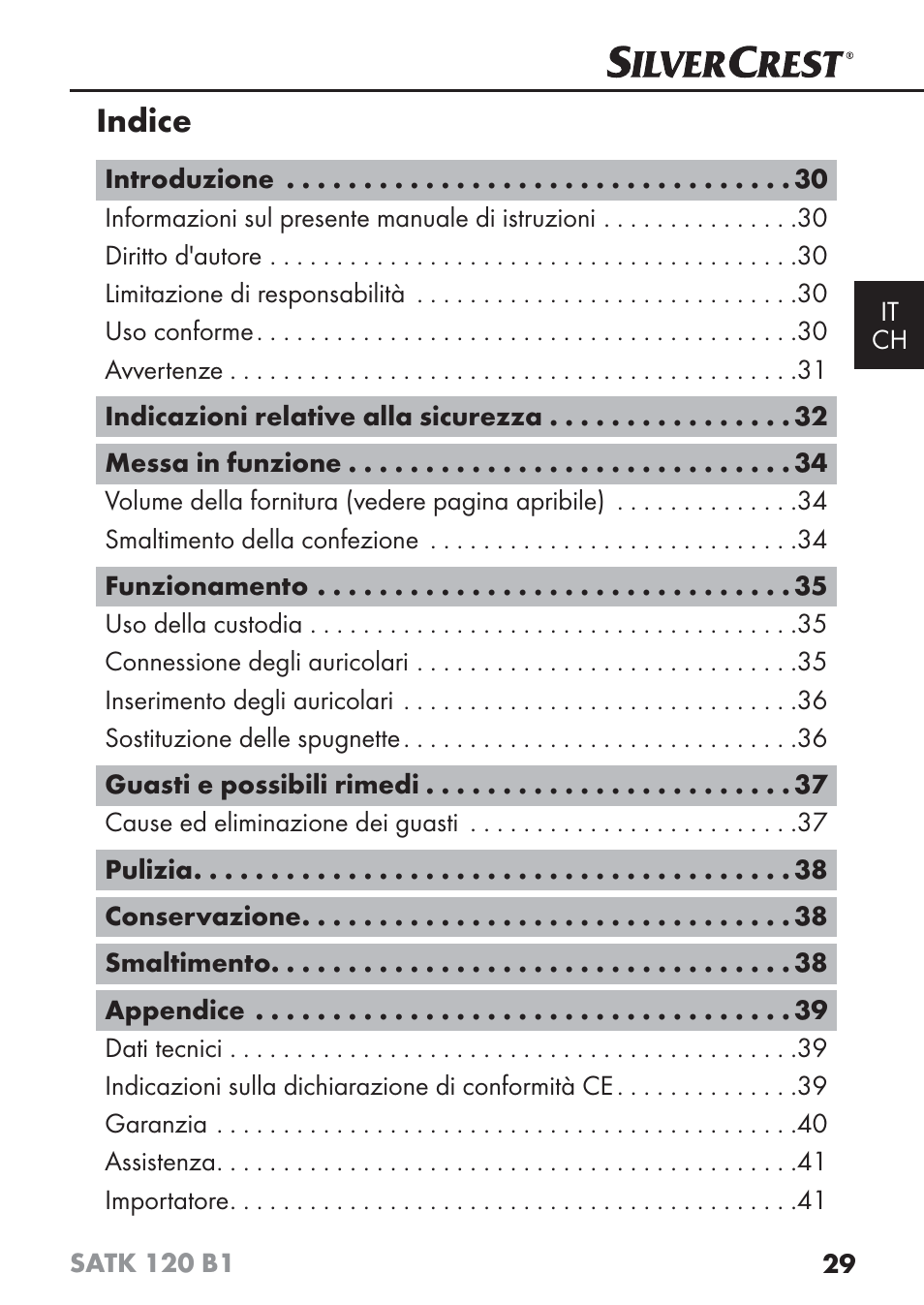 Indice | Silvercrest SATK 120 B1 User Manual | Page 32 / 60