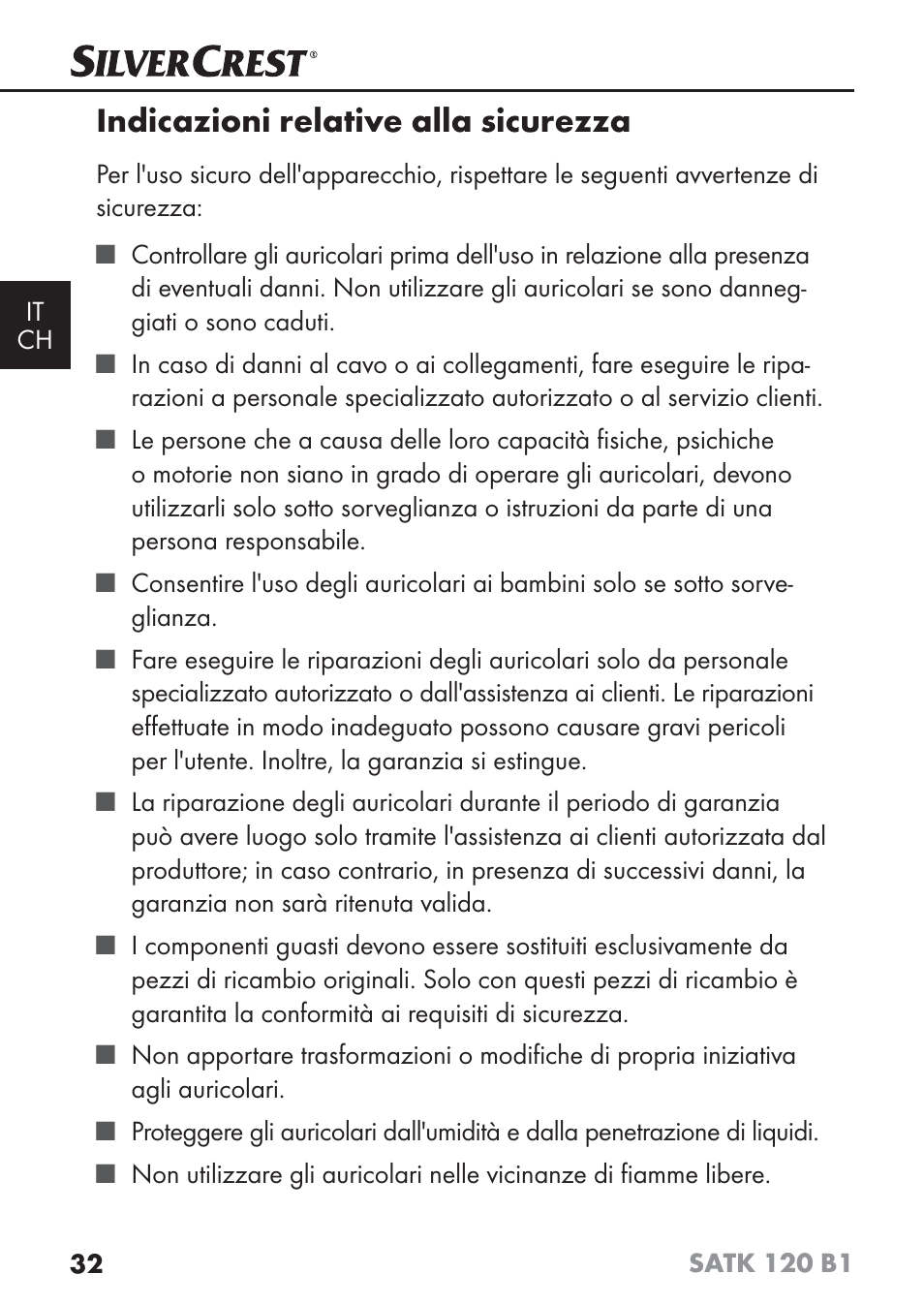 Indicazioni relative alla sicurezza | Silvercrest SATK 120 B1 User Manual | Page 35 / 60