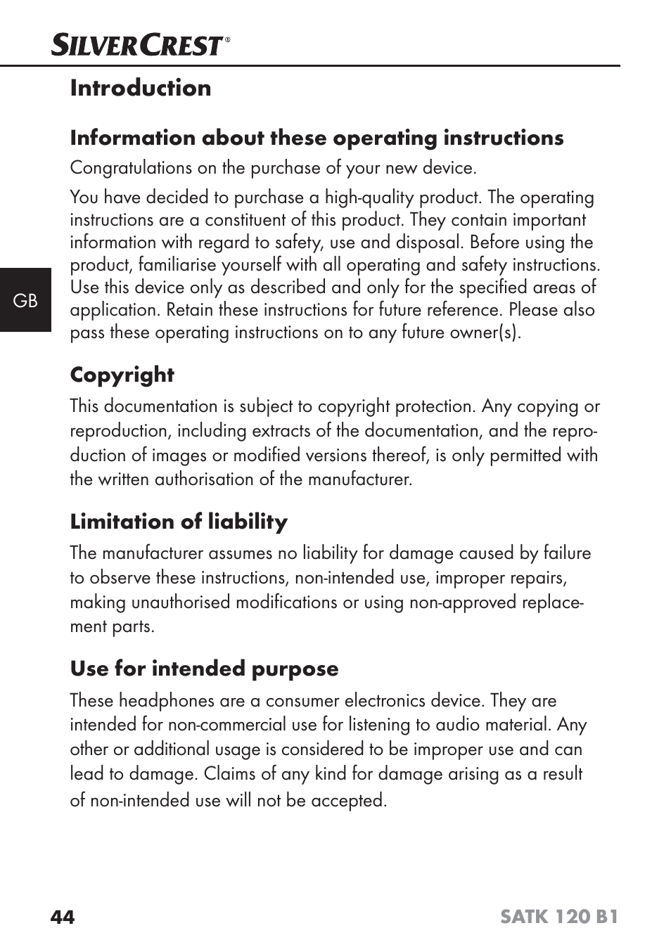 Introduction | Silvercrest SATK 120 B1 User Manual | Page 47 / 60