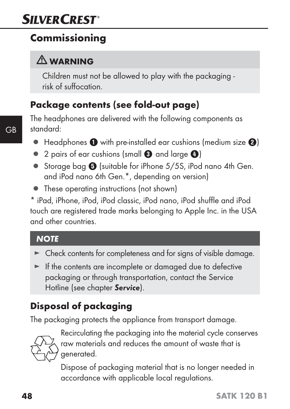 Commissioning | Silvercrest SATK 120 B1 User Manual | Page 51 / 60
