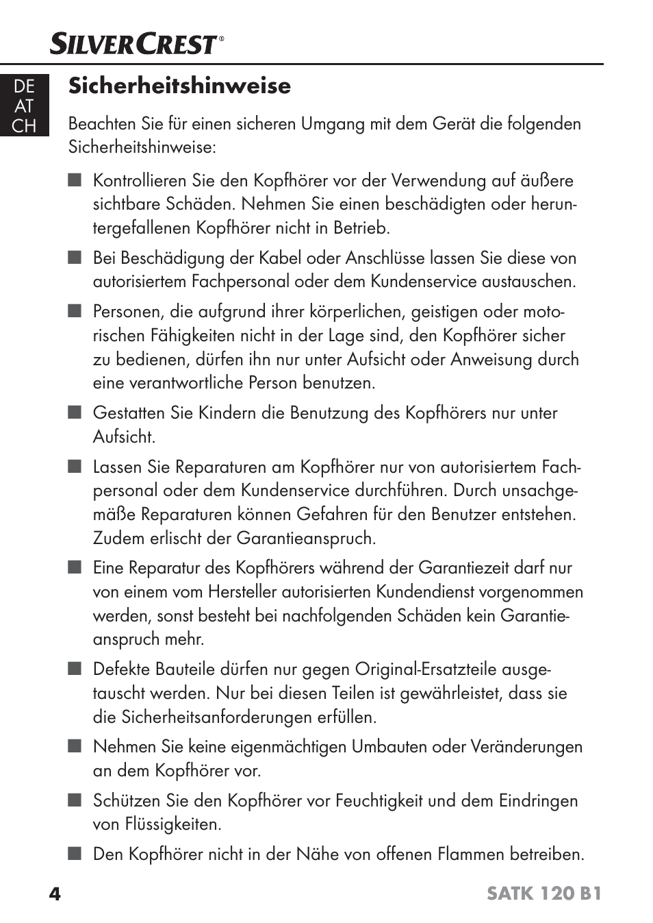 Sicherheitshinweise | Silvercrest SATK 120 B1 User Manual | Page 7 / 60