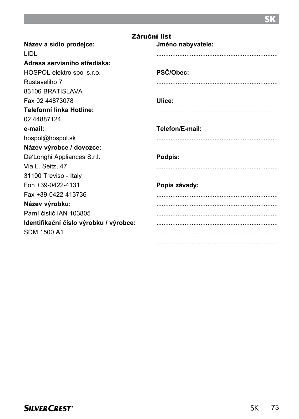 Silvercrest SDM 1500 A1 User Manual | Page 75 / 100