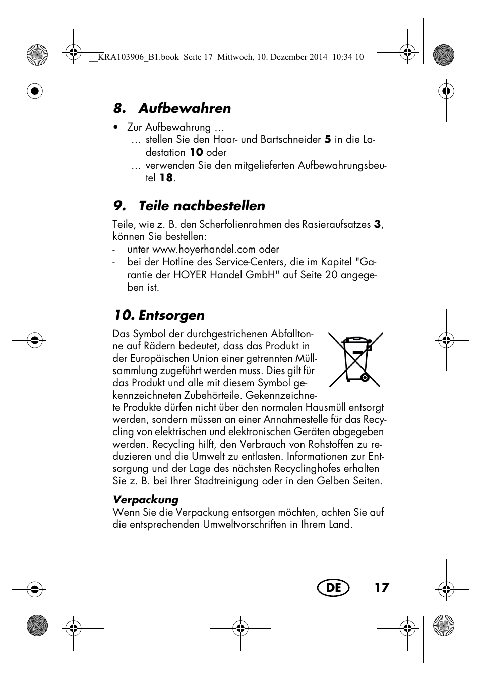 Aufbewahren, Teile nachbestellen, Entsorgen | Silvercrest SHBS 3.7 A1 User Manual | Page 19 / 96