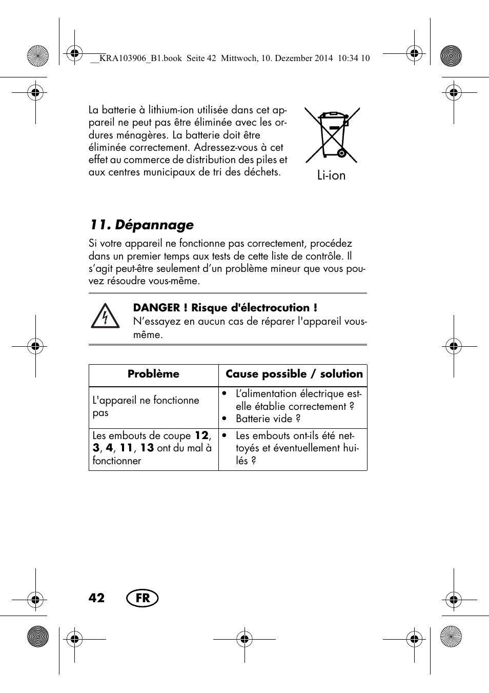 Dépannage, Li-ion | Silvercrest SHBS 3.7 A1 User Manual | Page 44 / 96