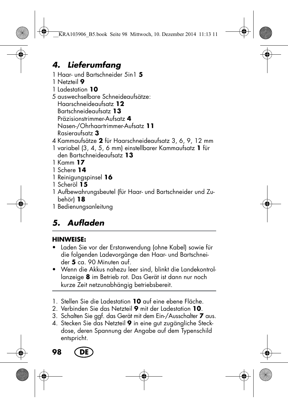 Lieferumfang, Aufladen | Silvercrest SHBS 3.7 A1 User Manual | Page 100 / 116