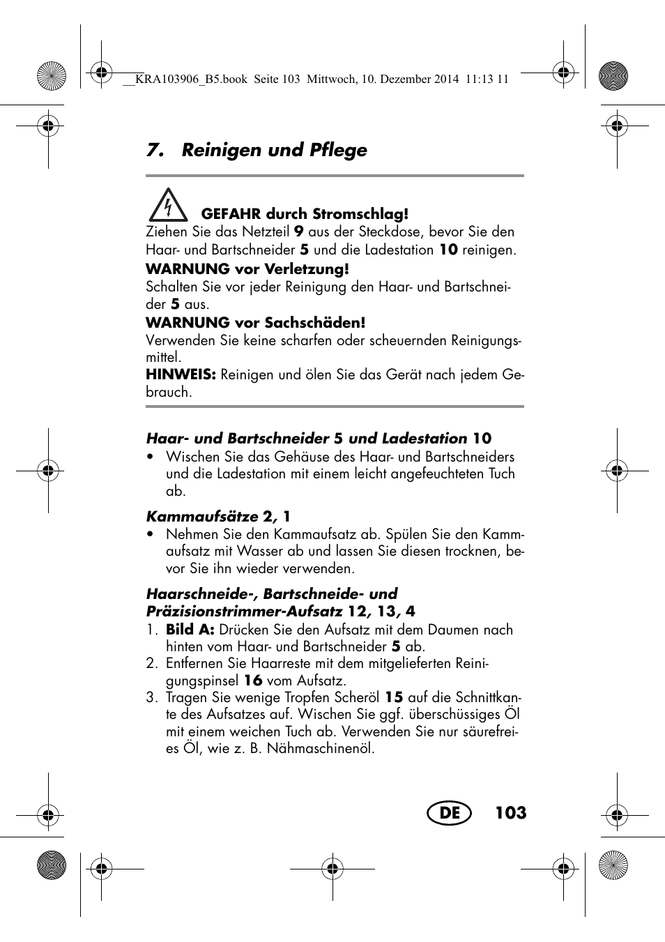 Reinigen und pflege | Silvercrest SHBS 3.7 A1 User Manual | Page 105 / 116