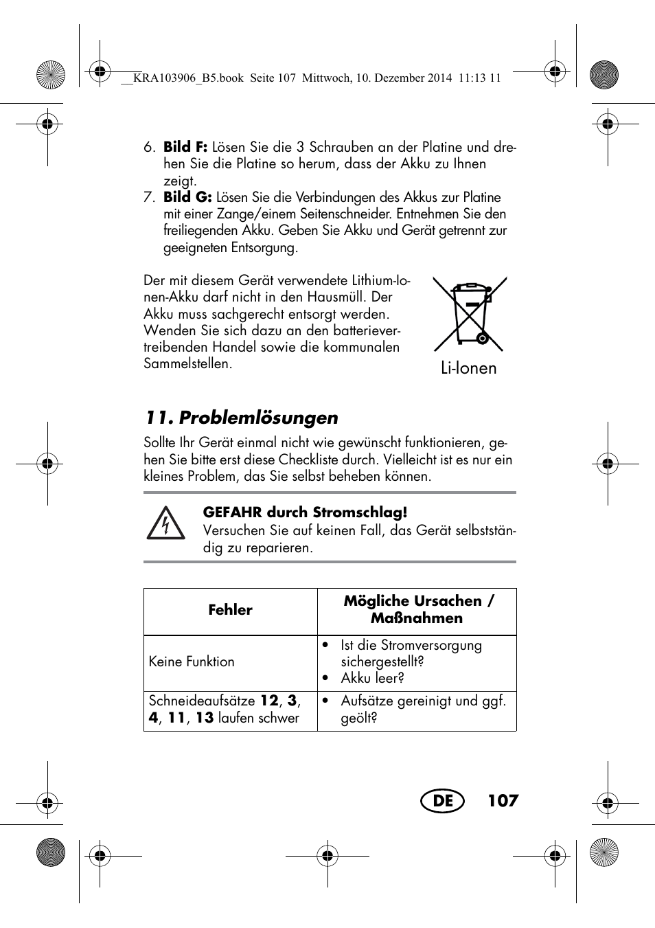 Problemlösungen, Li-ionen | Silvercrest SHBS 3.7 A1 User Manual | Page 109 / 116