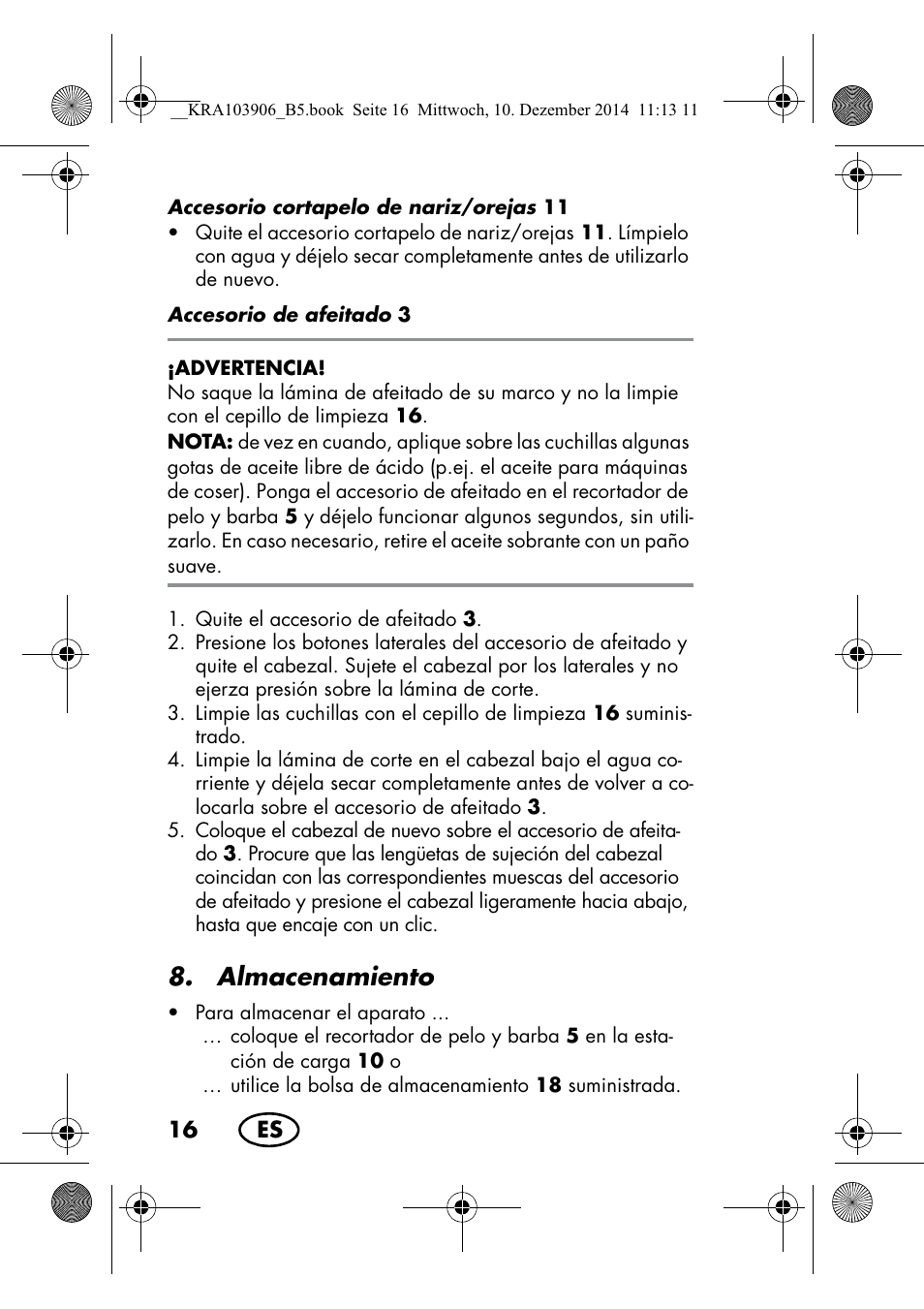 Almacenamiento | Silvercrest SHBS 3.7 A1 User Manual | Page 18 / 116