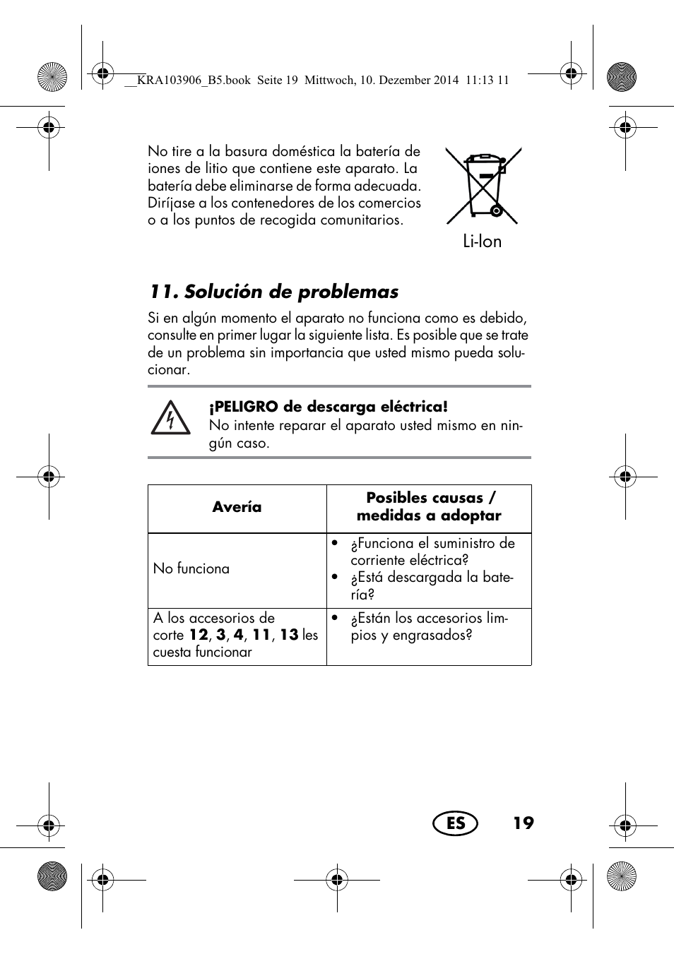 Solución de problemas, Li-ion | Silvercrest SHBS 3.7 A1 User Manual | Page 21 / 116