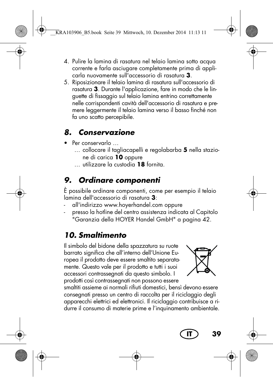 Conservazione, Ordinare componenti, Smaltimento | Silvercrest SHBS 3.7 A1 User Manual | Page 41 / 116