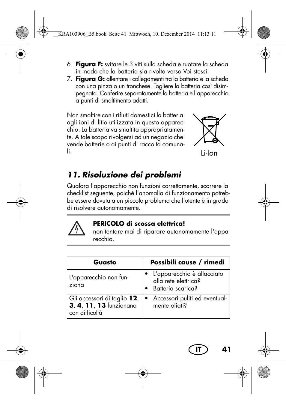 Risoluzione dei problemi, Li-ion | Silvercrest SHBS 3.7 A1 User Manual | Page 43 / 116