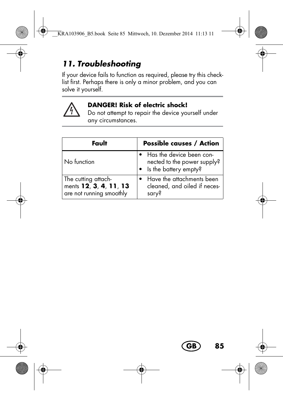 Troubleshooting | Silvercrest SHBS 3.7 A1 User Manual | Page 87 / 116