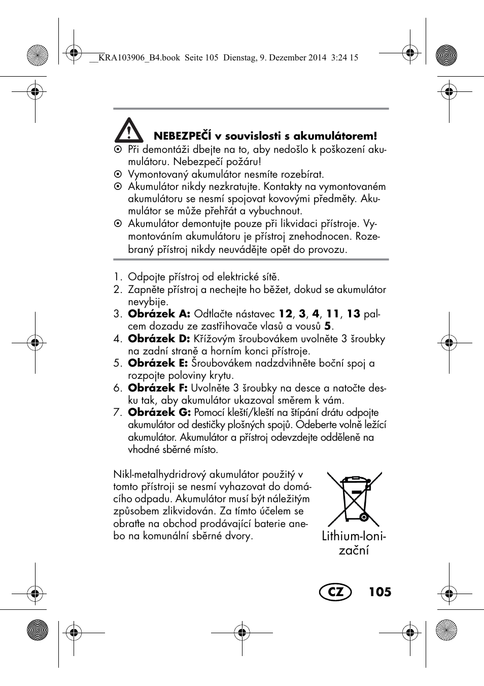 Lithium-ioni- zaní | Silvercrest SHBS 3.7 A1 User Manual | Page 107 / 156
