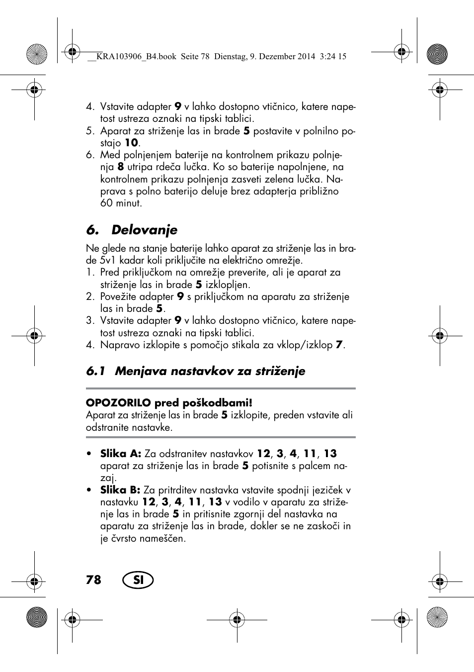 Delovanje | Silvercrest SHBS 3.7 A1 User Manual | Page 80 / 156