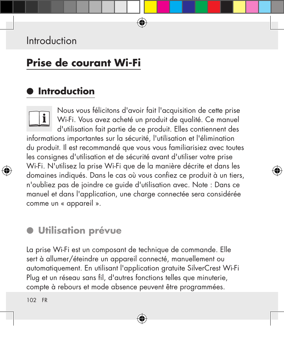 Introduction, Prise de courant wi‑fi, Utilisation prévue | Silvercrest SWS-A1 User Manual | Page 102 / 190