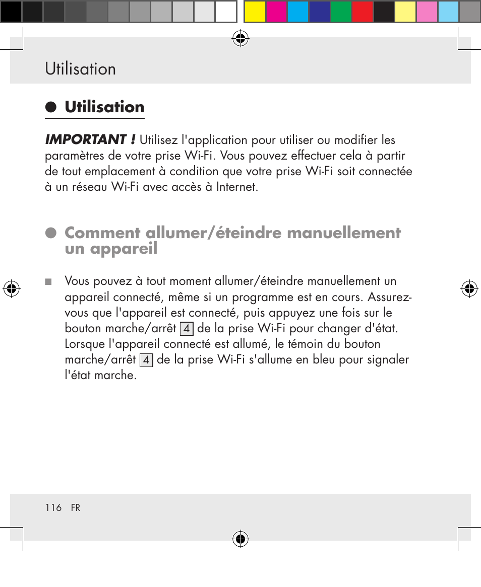 Utilisation, Comment allumer/éteindre manuellement un appareil | Silvercrest SWS-A1 User Manual | Page 116 / 190