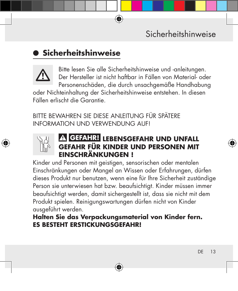 Sicherheitshinweise | Silvercrest SWS-A1 User Manual | Page 13 / 190