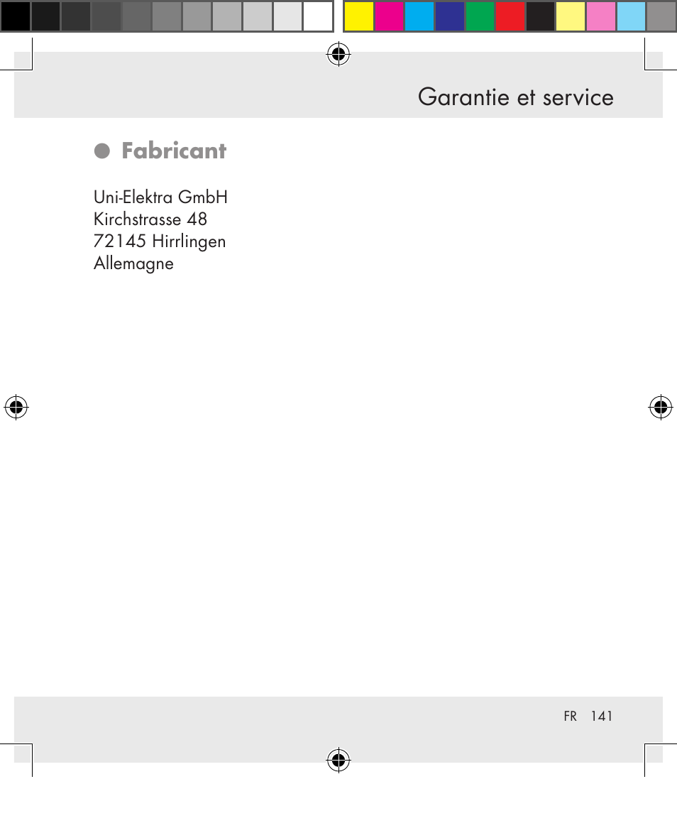 Garantie et service, Fabricant | Silvercrest SWS-A1 User Manual | Page 141 / 190