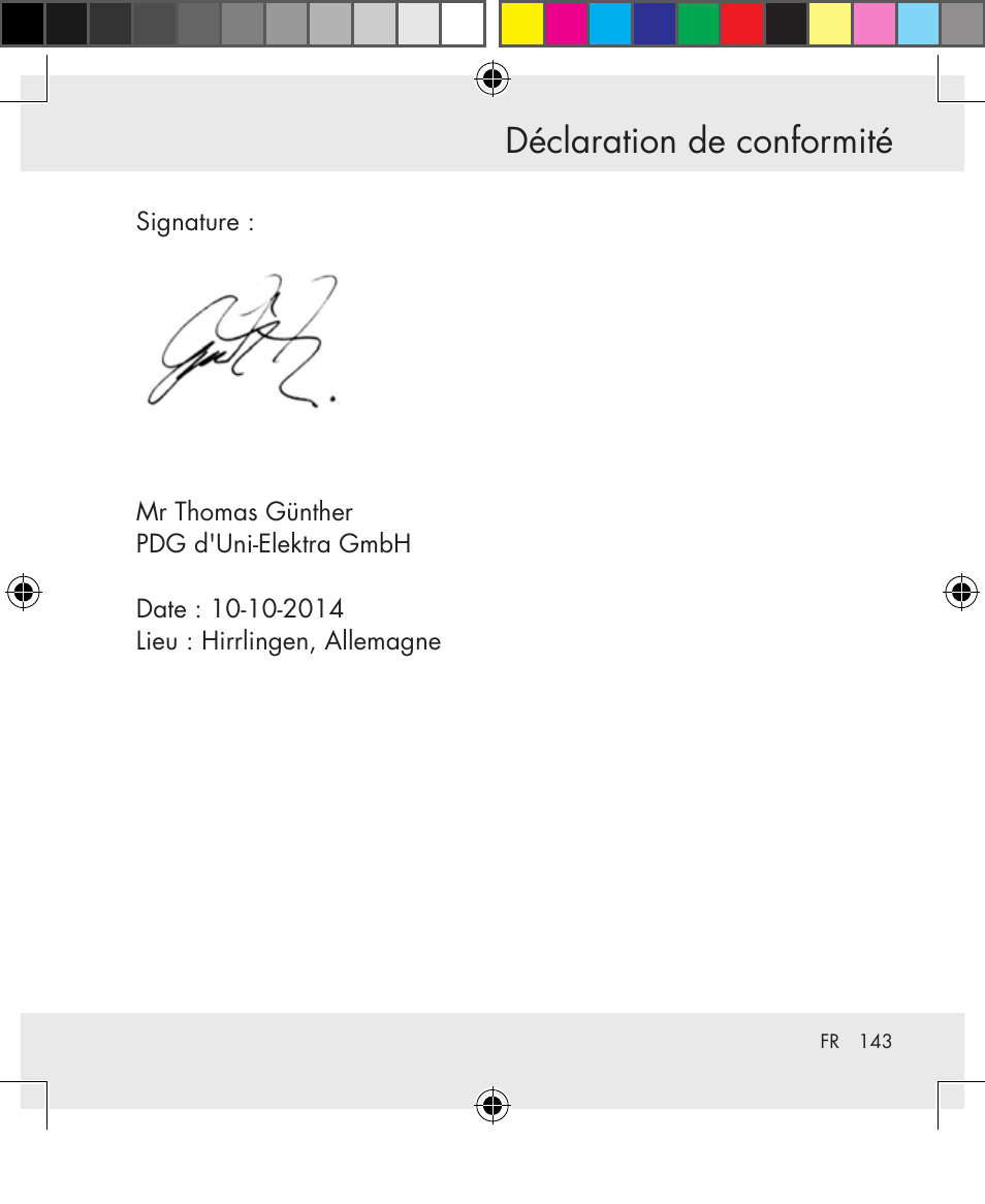 Déclaration de conformité | Silvercrest SWS-A1 User Manual | Page 143 / 190